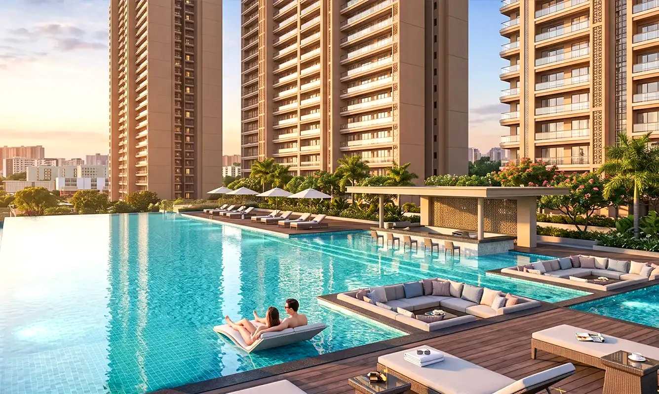 Godrej Majesty swimming pool and leisure deck